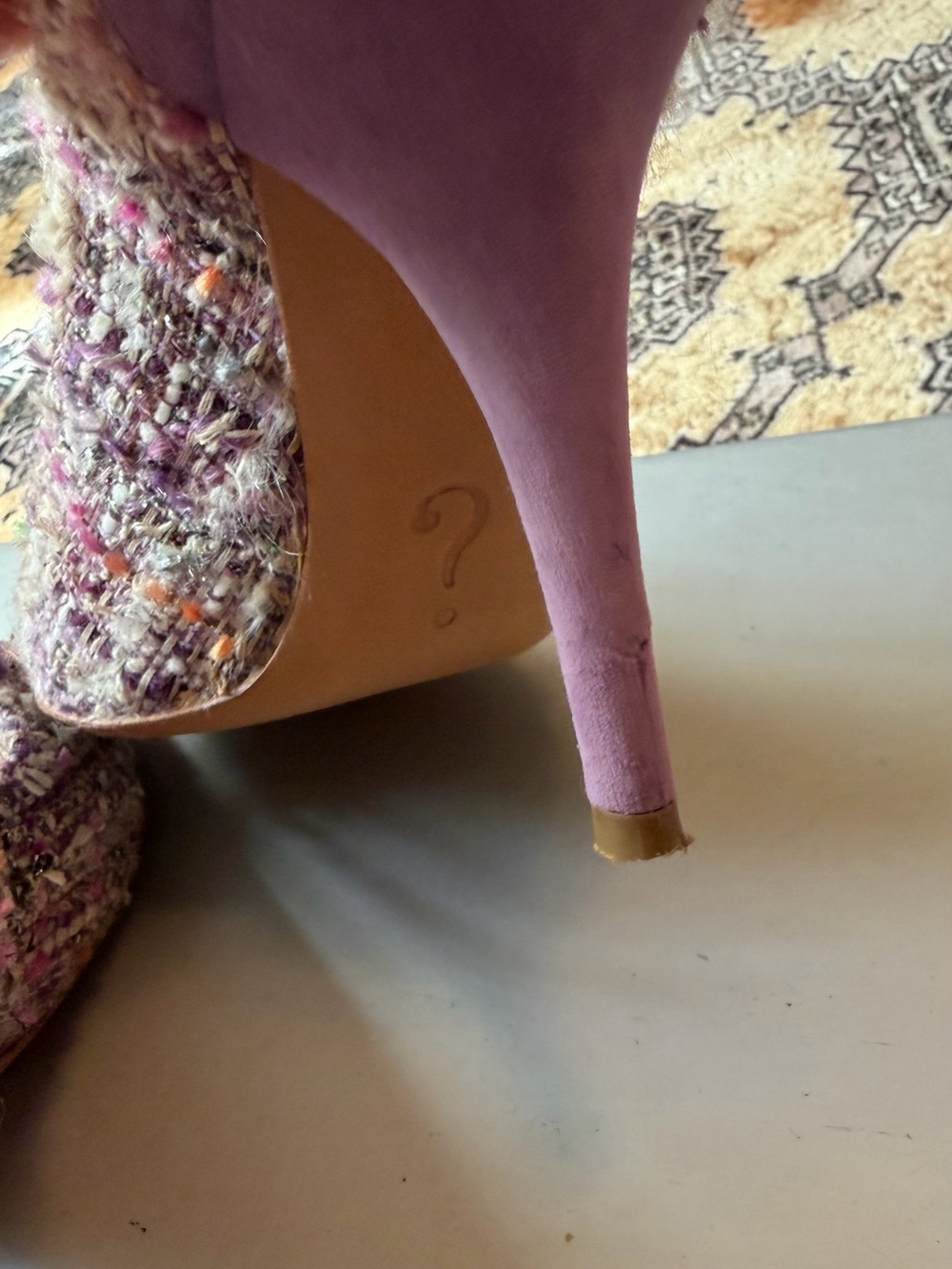 Moschino Purple Tweed Embellished Peep-Toe Heels - Picture 4 of 5